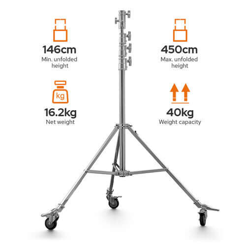 Soporte de Acero Grande con Rodillos Soporte para iluminacion Soporte de Acero Grande con Rodillos para entrega inmediata en nuestras tiendas de Escazú y Curridabat. Tienda en línea con envíos a toda Costa Rica. Garantía en Costa Rica.