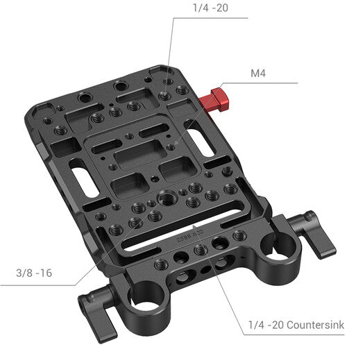 Placa de batería V-Mount con abrazadera doble para varillas de 15 mm