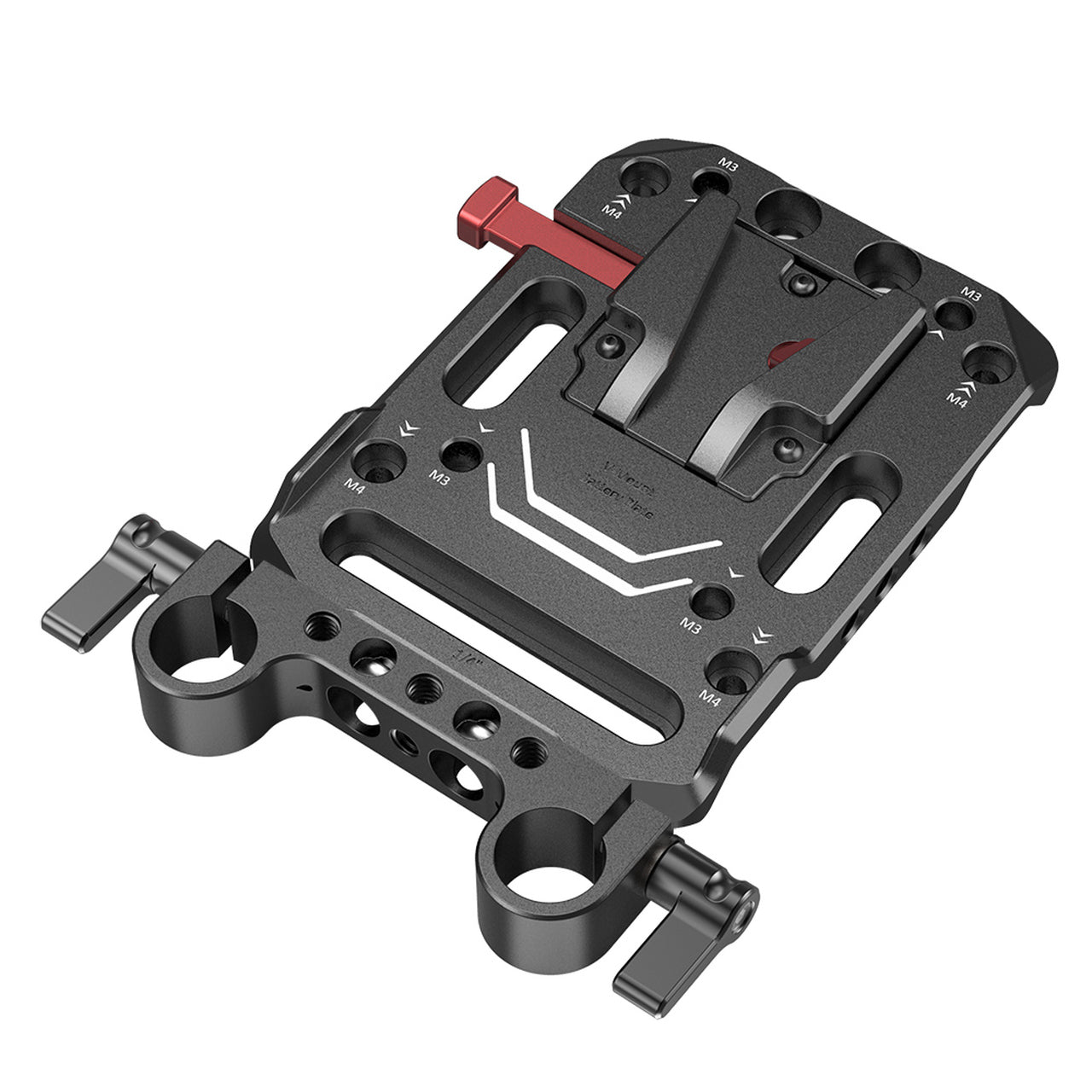 Placa de batería V-Mount con abrazadera doble para varillas de 15 mm