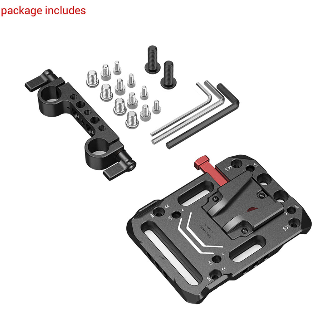 Placa de batería V-Mount con abrazadera doble para varillas de 15 mm
