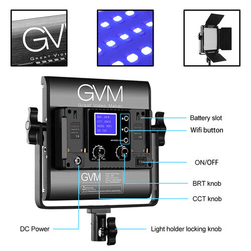 GVM juego completo de iluminación LED RGB con tres lámparas GVM 800D RGB,Kit de iluminación,Costa Rica,GVM,Equipo Fotográfico