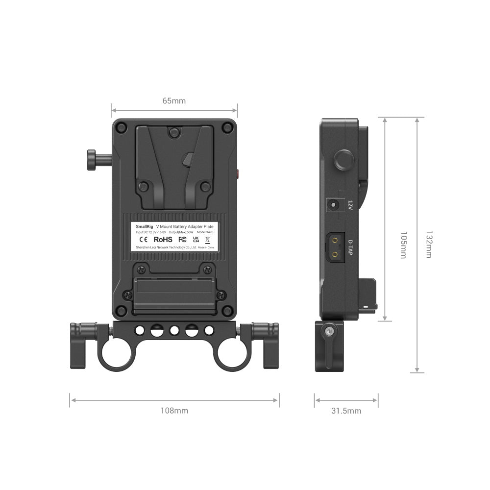 Placa Adaptadora de Batería V-Mount (Versión Básica) con Abrazadera Doble para Varillas