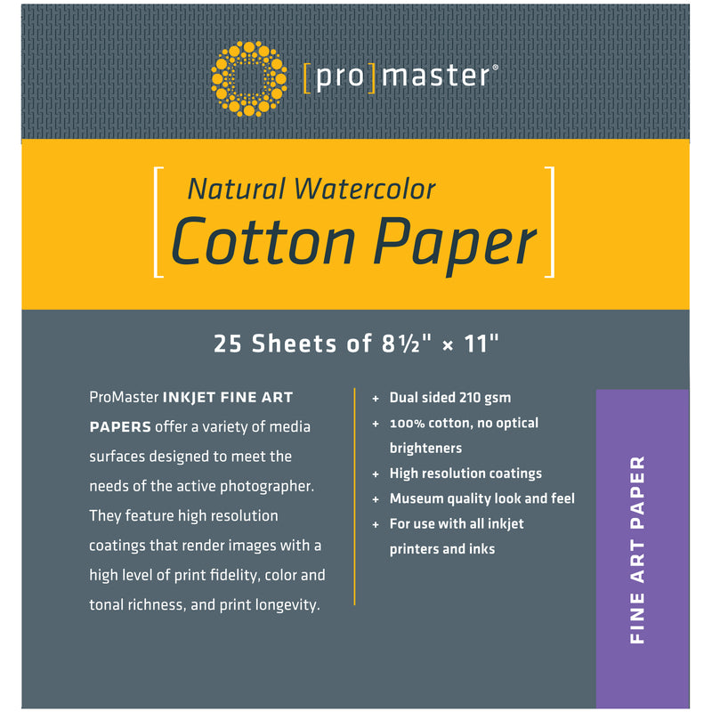 Papel de Algodón Acuarela Natural - 8 1/2"x11" - 25 Hojas,Papel de fotografía,PROMASTER,Papel de Algodón Acuarela Natural - 8 1/2"x11" - 25 Hojas