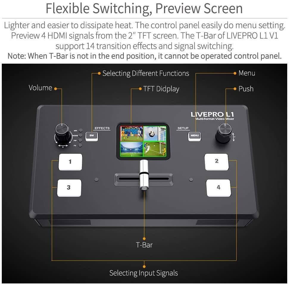 Mezclador de Video 4 Entradas HDMI Accesorios para micrófono Mezclador de Video 4 Entradas HDMI para entrega inmediata en nuestras tiendas de Escazú y Curridabat. Tienda en línea con envíos a toda Costa Rica. Garantía en Costa Rica.